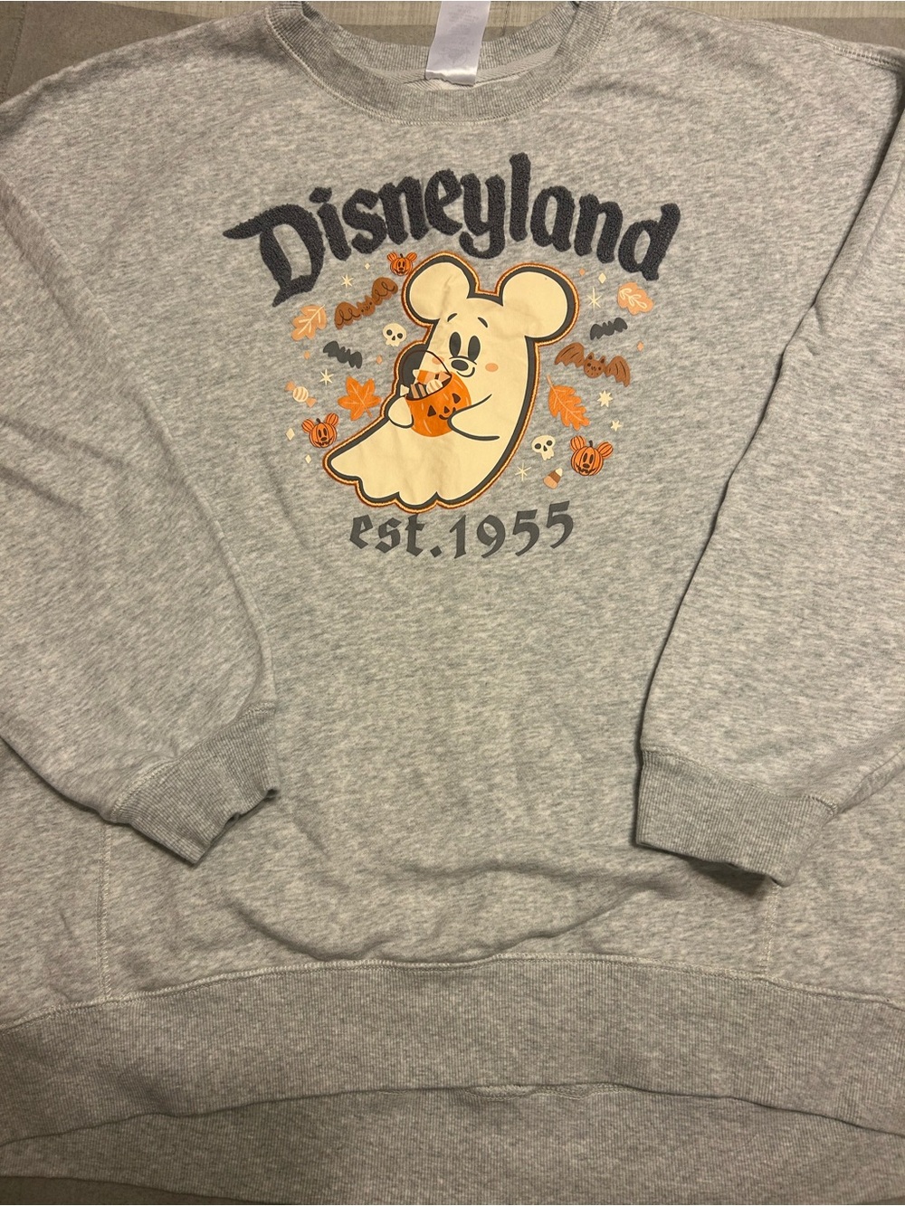 Disney Gray Crewneck with Halloween Ghost Mickey